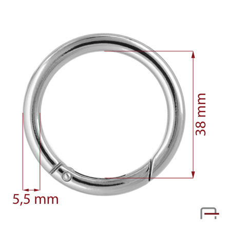 Metal Ring Carabiner 38 mm nickel 3711510