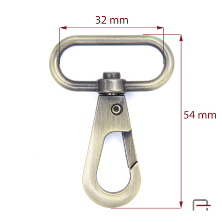 Snap Hook 32 mm satin old brass 3238421