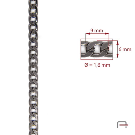 Steel chain 9x6x1,6 mm black nickel 4100990