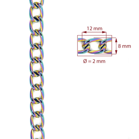 Steel chain 12x8x2 mm rainbow 4100700