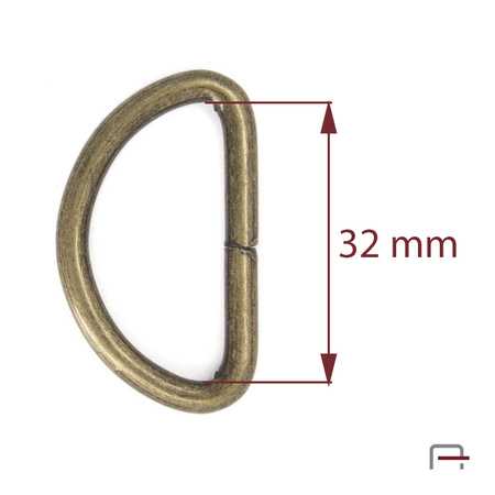 D-ring 32 mm, wire 4 mm old brass 35025200