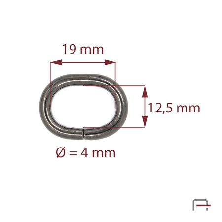Owal 19 mm, drut 4 mm czarny 35100900