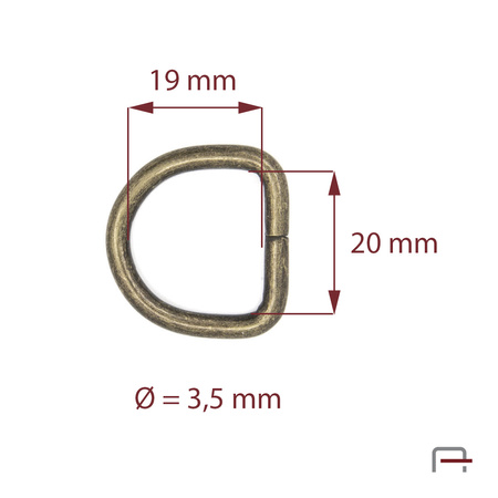 Półkółko 20 mm, drut 3,5 mm stare złoto 35107200