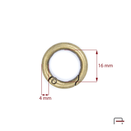 Metal Ring Carabiner 16 mm old brass 3711320