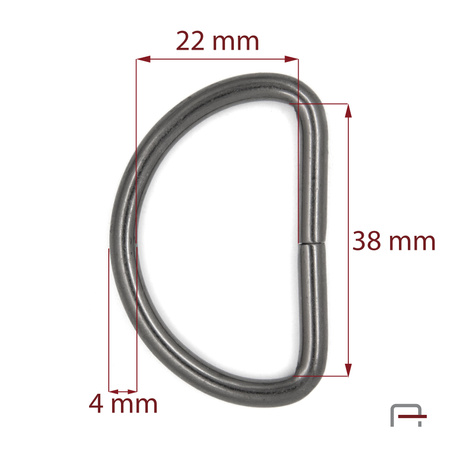 D-ring 38 mm, wire 4 mm black nickel 35026900