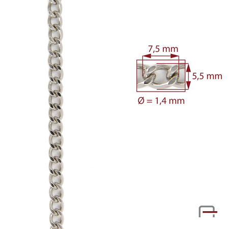 Steel chain 7,5x5,5x1,4 mm nickel 4100210