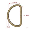 D-ring 38 mm, wire 4 mm old brass 35026200
