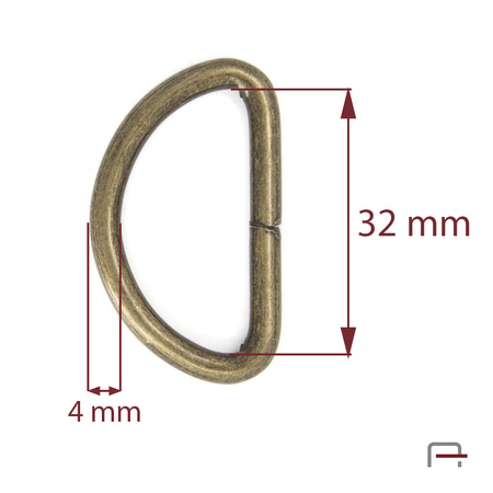 D-ring 32 mm, wire 4 mm old brass 35025200