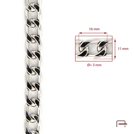 ŁAŃCUCH STALOWY 16x11x3 mm nikiel 4113110
