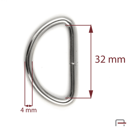 Półkółko 32mm, drut 4 mm nikiel 35025100