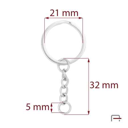Flat Key Ring 21 mm with chain nickel 43046100